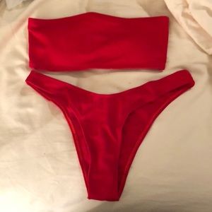 red tube top bathing suit